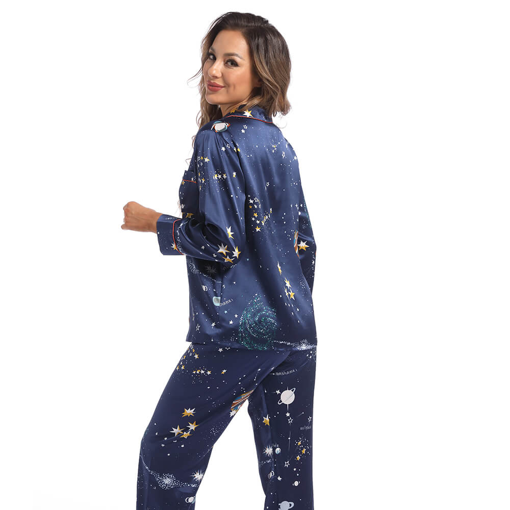 Printed Silk Pajama Set Galaxy Women's Silk Two Piece Pajamas